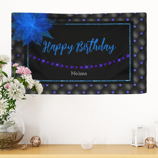 Gelukkige Verjaardag Elegante Blauwe en Zwarte Ban Spandoek