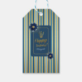 Gelukkige Verjaardag Elegante Blauwe Gouden Douane Cadeaulabel (Voorkant)