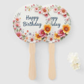Gelukkige Verjaardag Elegante Bloemenkrans Handwaaier (Voorkant en achterkant)
