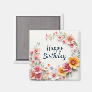 Gelukkige Verjaardag Elegante Bloemenkrans Magneet
