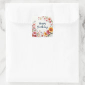 Gelukkige Verjaardag Elegante Bloemenkrans Vierkante Sticker (Tas)