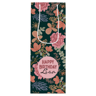 Gelukkige Verjaardag elegante bloemenrosé wijn Cadeautas