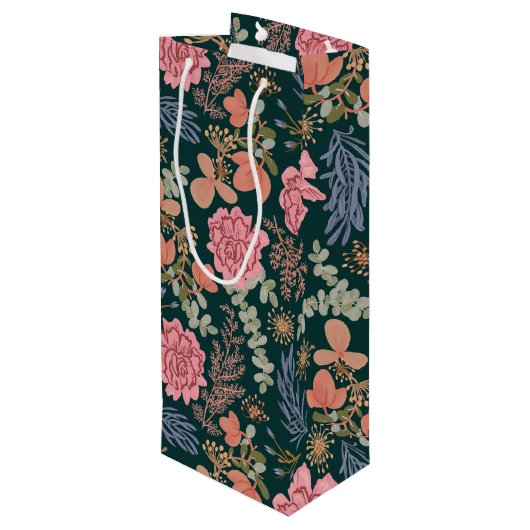 Gelukkige Verjaardag elegante bloemenrosé wijn Wijn Cadeautas (Achterkant Gekanteld)