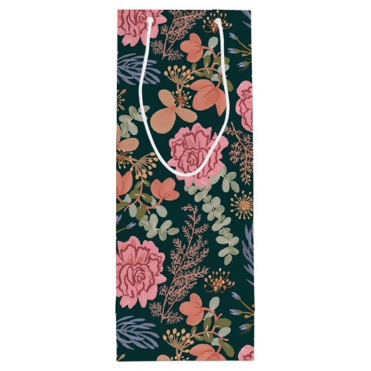 Gelukkige Verjaardag elegante bloemenrosé wijn Wijn Cadeautas (Achterkant)