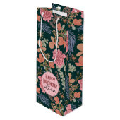 Gelukkige Verjaardag elegante bloemenrosé wijn Wijn Cadeautas (Voorkant Gekanteld)