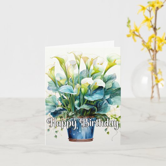 Gelukkige Verjaardag Elegante Calla Lelies Bloemen Kaart (Gele Bloem)