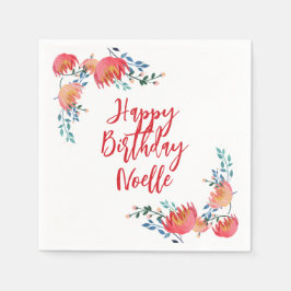 Gelukkige verjaardag - Elegante, rode grillige blo Servet