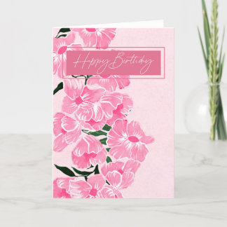 Gelukkige Verjaardag Elegante Roze Gouache Bloemen Bedankkaart