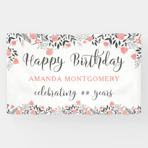 Gelukkige Verjaardag ELK Jaar Roos Goud & Koraal B Spandoek