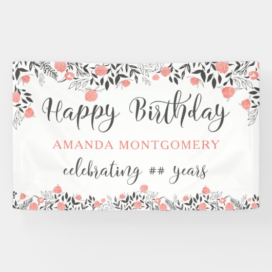 Gelukkige Verjaardag ELK Jaar Roos Goud & Koraal B Spandoek (Horizontaal)