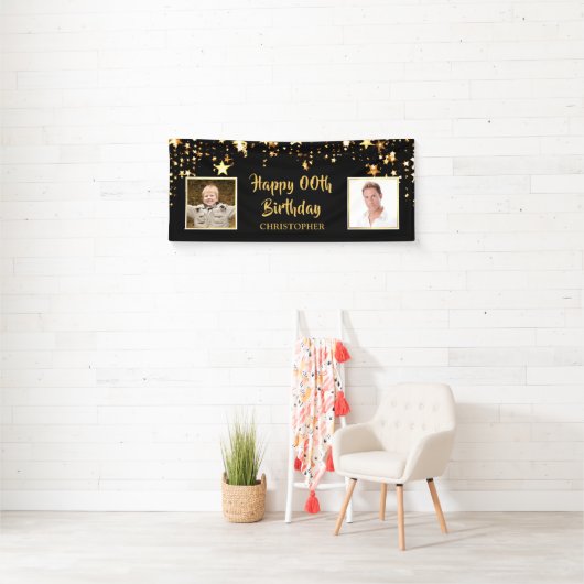 Gelukkige Verjaardag Elk Jaar Toen & Nu Foto's Spandoek (Insitu)