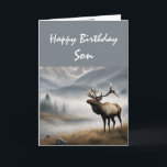 Gelukkige verjaardag Elk Son Who Is Outstanding Kaart<br><div class="desc">Happy Birthday Elk staat alleen in een veld Outstanding Son,  Complimentair maar met een gevoel van humor</div>