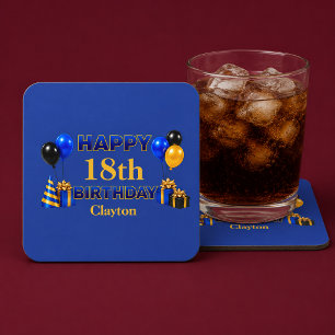 Gelukkige verjaardag elke leeftijd blauw kartonnen onderzetters
