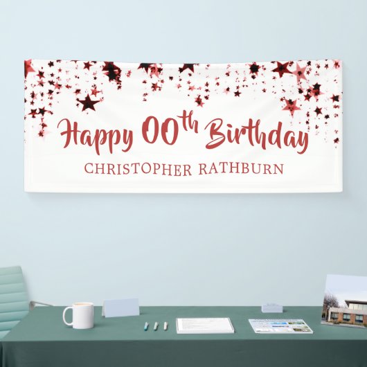 Gelukkige Verjaardag ELKE LEEFTIJD Rode Sterren Na Spandoek (Beurs)