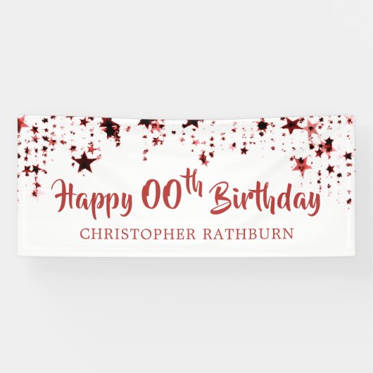 Gelukkige Verjaardag ELKE LEEFTIJD Rode Sterren Na Spandoek (Horizontaal)