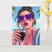 Gelukkige verjaardag en leuke zomer strand kaart (Gele Bloem)