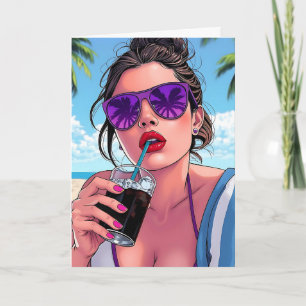 Gelukkige verjaardag en leuke zomer strand kaart