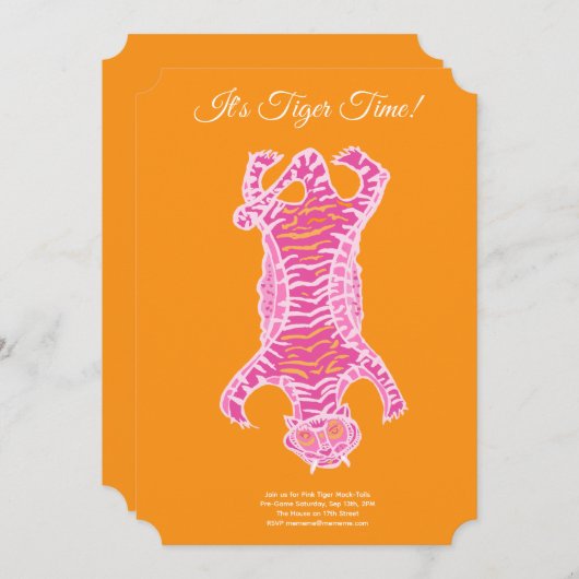 Gelukkige verjaardag en/of cocktail roze tijger kaart (Voorkant / Achterkant)