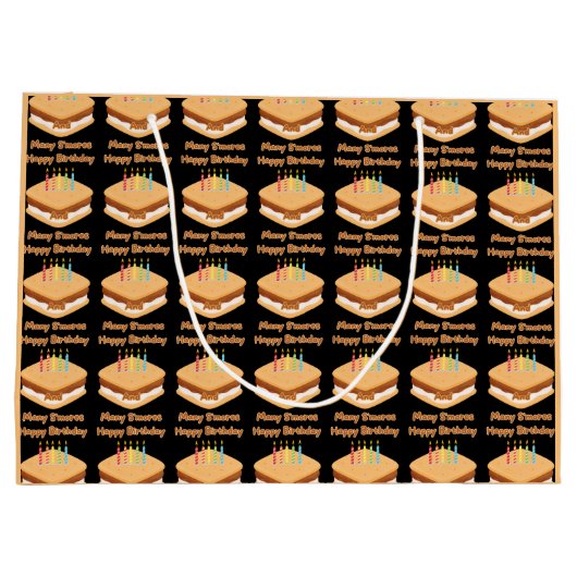 Gelukkige verjaardag en veel s'mores grote geschen groot cadeauzakje (Achterkant)