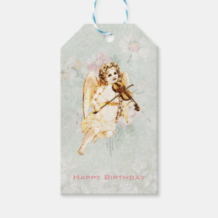 Gelukkige Verjaardag Engel Spelen Een Viool Cadeaulabel