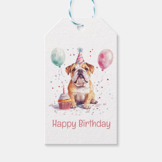 Gelukkige verjaardag Engelse Bulldog Cadeaulabel (Voorkant)