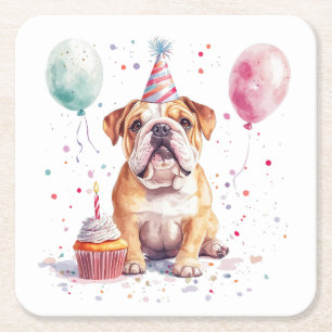 Gelukkige verjaardag Engelse Bulldog Kartonnen Onderzetters