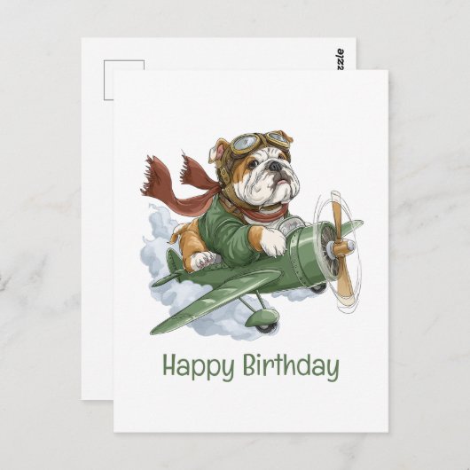 Gelukkige verjaardag Engelse Bulldog Piloot Vliegt Briefkaart (Voorkant / Achterkant)
