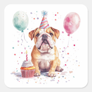 Gelukkige verjaardag Engelse Bulldog Vierkante Sticker