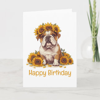 Gelukkige Verjaardag Engelse Bulldog Zonnebloem Kr Kaart