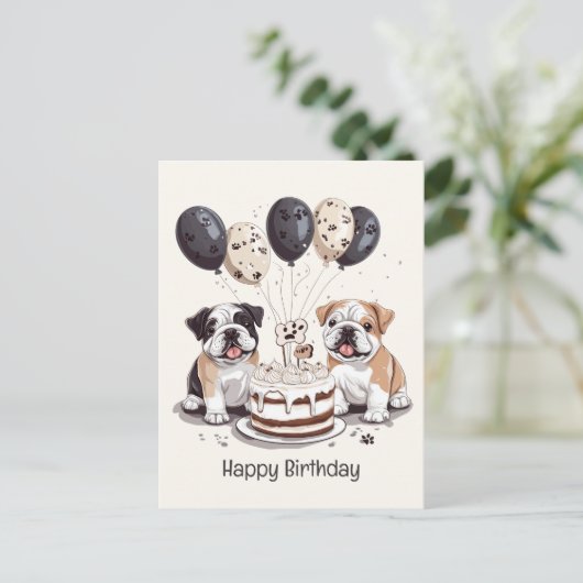 Gelukkige verjaardag Engelse Bulldogs Briefkaart (Staand voorkant)