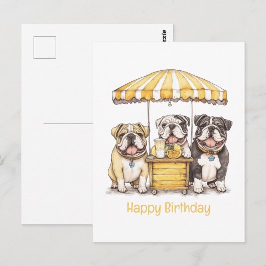Gelukkige verjaardag Engelse Bulldogs Limonadestan Briefkaart (Voorkant / Achterkant)