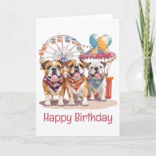 Gelukkige verjaardag Engelse Bulldogs op een carna Kaart