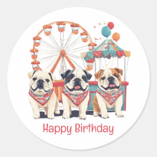 Gelukkige verjaardag Engelse Bulldogs op een carna Ronde Sticker