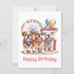 Gelukkige verjaardag Engelse Bulldogs op een kermi Briefkaart