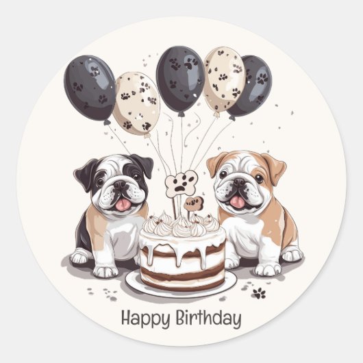 Gelukkige verjaardag Engelse Bulldogs Ronde Sticker (Voorkant)