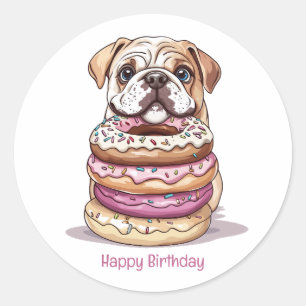 Gelukkige verjaardag Engelse Bulldogs Ronde Sticker