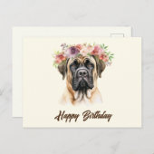 Gelukkige Verjaardag Engelse Mastiff Hond met Bloe Briefkaart (Voorkant / Achterkant)