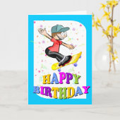 Gelukkige verjaardag, extreme skateboarder kaart (Gele Bloem)