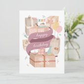 Gelukkige verjaardag. Fantastische koeken en cadea (Staand voorkant)