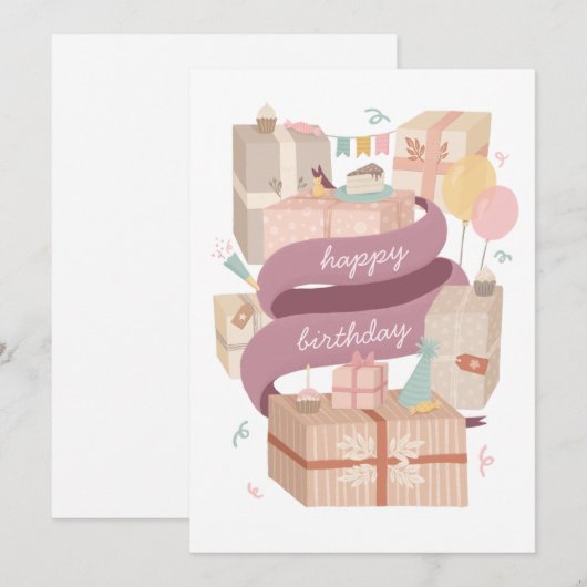 Gelukkige verjaardag. Fantastische koeken en cadea (Voorkant / Achterkant)