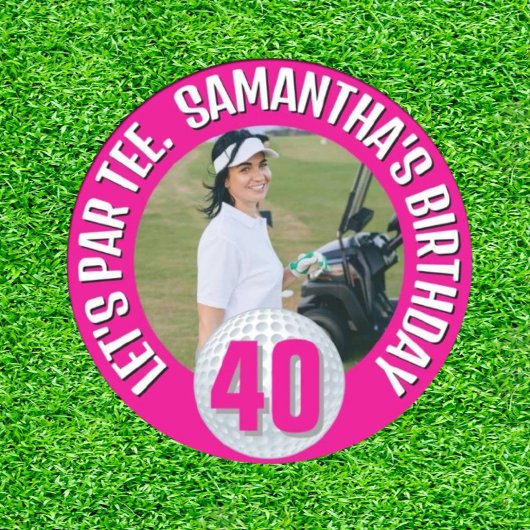Gelukkige Verjaardag Fantastische Roze Dame Golfer Ronde Sticker