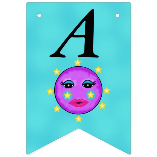 Gelukkige Verjaardag Fantasy Paarse Maan Gele Ster Vlaggetjes (Tweede vlag)