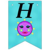 Gelukkige Verjaardag Fantasy Paarse Maan Gele Ster Vlaggetjes (Eerste vlag)