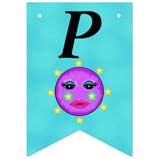 Gelukkige Verjaardag Fantasy Paarse Maan Gele Ster Vlaggetjes (Derde vlag)