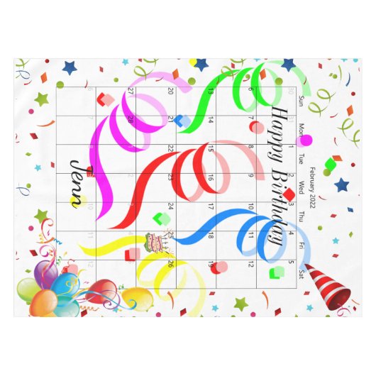 Gelukkige Verjaardag Februari 2022 Tafelkleed (Voorkant (Horizontaal))