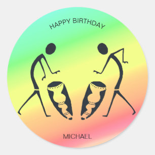 Gelukkige verjaardag, feest van de kleuren ronde sticker