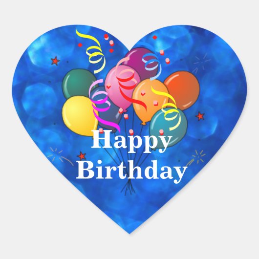 Gelukkige verjaardag, feestballonnen, hart sticker (Voorkant)