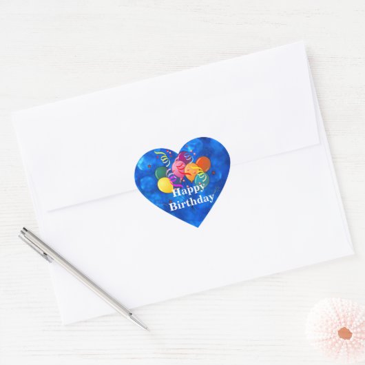 Gelukkige verjaardag, feestballonnen, hart sticker (Envelop)