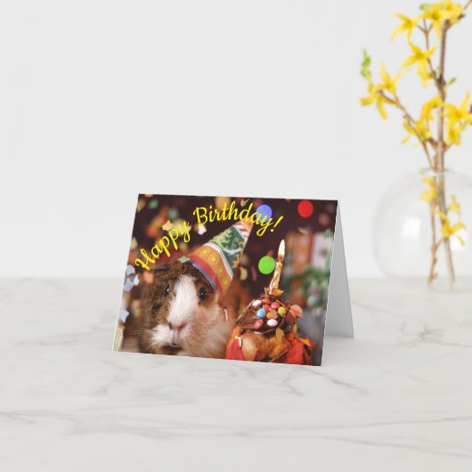 Gelukkige Verjaardag - Feestdier Guinee Pig Verjaa Kaart (Gele Bloem)