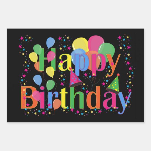 Gelukkige Verjaardag, feestelijke groeten, Inpakpapier Vel (Voorkant 3)